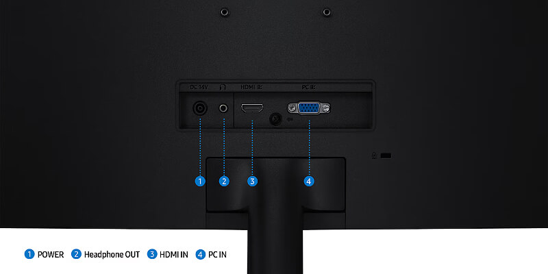חיבורי מסך Samsung קעור עם HDMI, ‏D-Sub ויציאת אוזניות