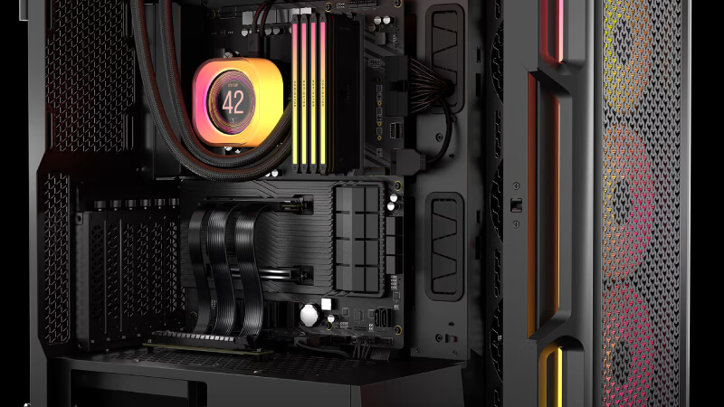 כבל Corsair PCIe 5.0 Riser מותקן בתוך מארז מחשב תואם