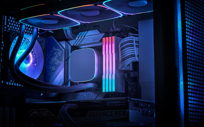 KLEVV CRAS V RGB White DDR5 memory installed in a desktop system
