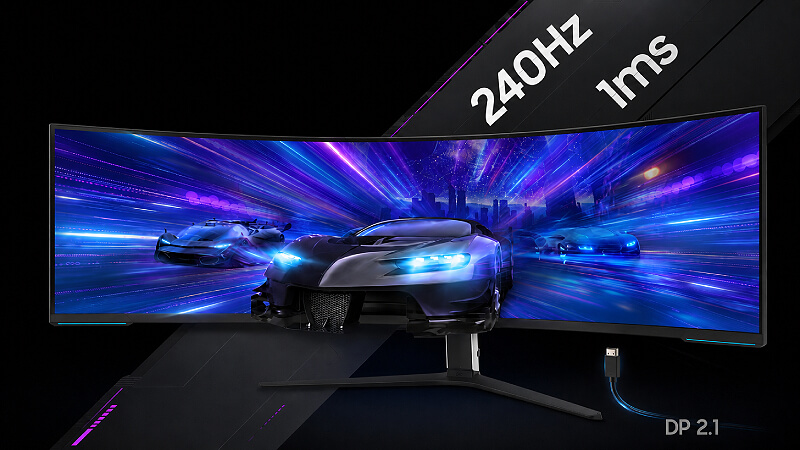 מסך גיימינג קעור Samsung עם קצב רענון של 240Hz, זמן תגובה של 1ms וחיבור DisplayPort 2.1