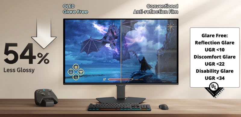 השוואת השתקפויות עם Samsung OLED Glare Free במסך הגיימינג Samsung S27FG504SU