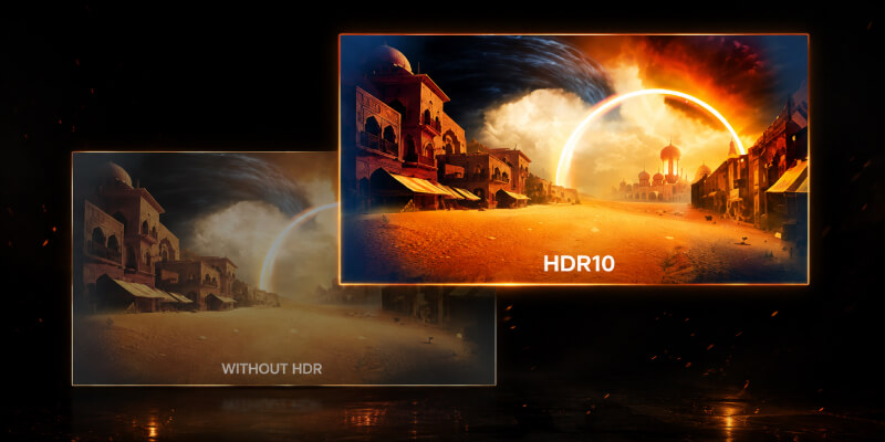 השוואה בין תמונה רגילה ל-HDR10 במסך AOC C27G42E