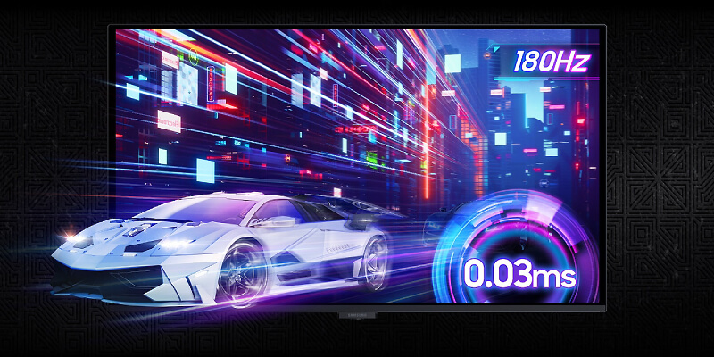 הדגמת קצב רענון 180Hz וזמן תגובה 0.03ms GtG במסך הגיימינג Samsung S27FG504SU