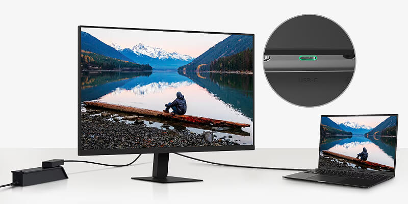 חיבור USB-C בין מסך LG 27U631A-B למחשב נייד תואם