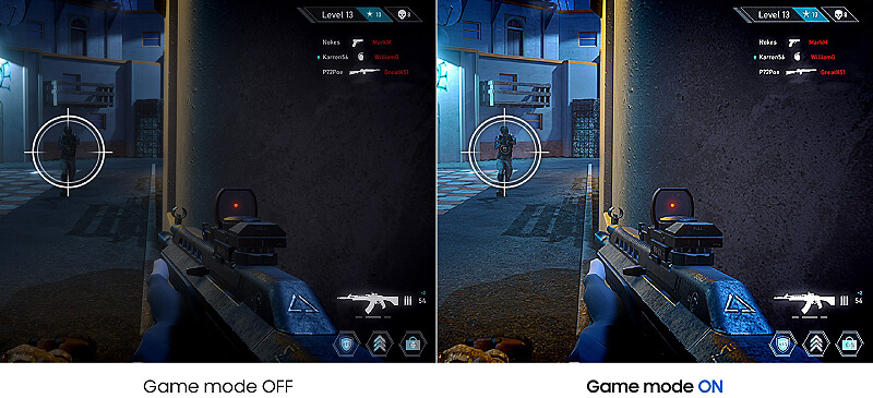 השוואת Samsung Game Mode המציגה פרטים ברורים יותר בסצנות חשוכות