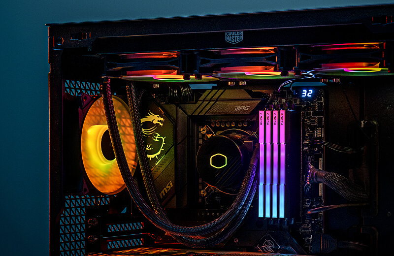 KLEVV CRAS V RGB Black DDR5 memory installed on a desktop motherboard