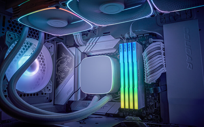 KLEVV CRAS V RGB White DDR5 memory installed in a desktop system