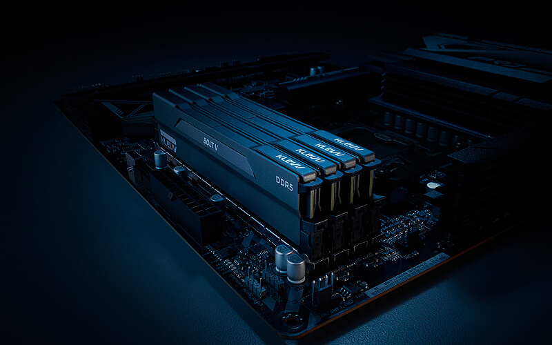 KLEVV BOLT V DDR5 memory installed on a desktop motherboard