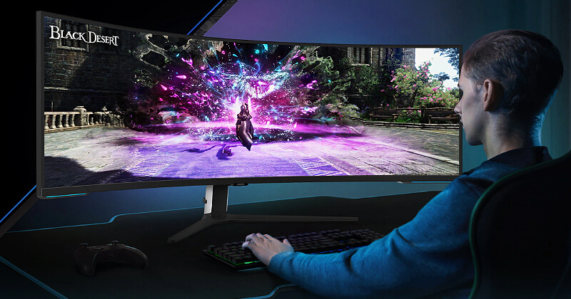 Samsung Odyssey Neo G9 המציג תוכן HDR מפורט עם שחור עמוק ואזורים בהירים