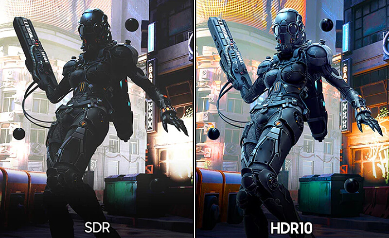 השוואת תמונה בין SDR ל-HDR10 במסך הגיימינג Samsung S27HG402EU