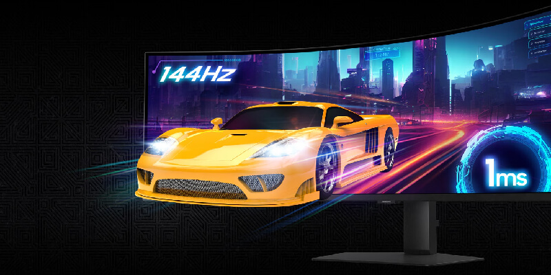 המחשת קצב רענון 144Hz וזמן תגובה 1ms במסך Samsung Odyssey G9 G91F