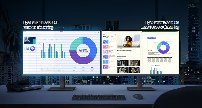 Eye Saver Mode ו-Flicker Free במסך Samsung Essential Monitor S3
