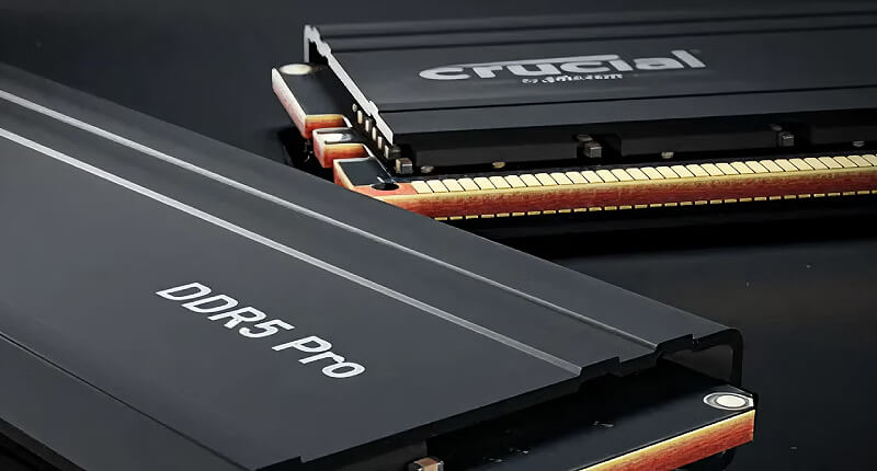 תקריב של מודולי זיכרון Crucial Pro DDR5 והמבנה שלהם