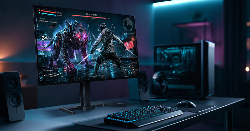 מסך הגיימינג OLED ‏IIYAMA G-Master GOB2701QSC-B1 בעמדת גיימינג