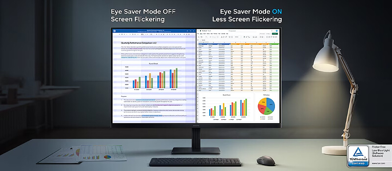 Eye Saver Mode ו-Flicker Free במסך Samsung ViewFinity S7 S70H