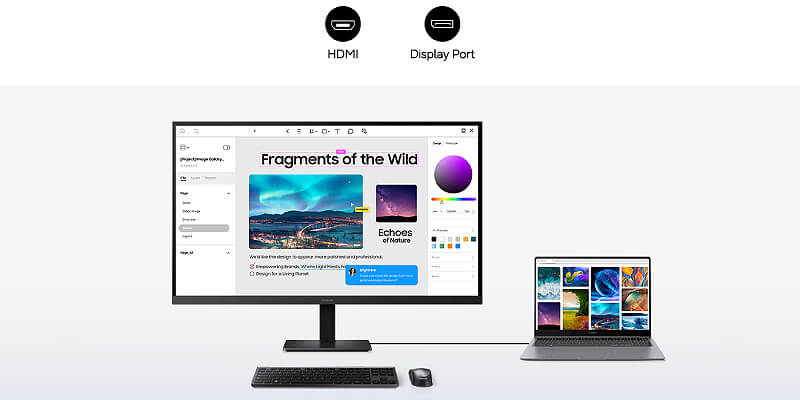 חיבורי HDMI ו-DisplayPort במסך Samsung ViewFinity S7 S70H