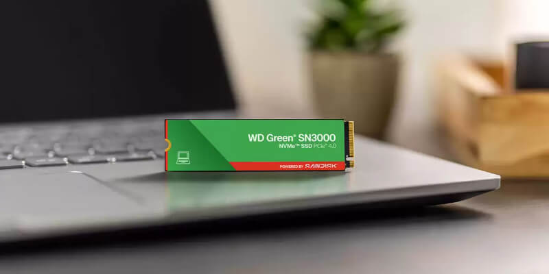 WD Green SN3000 2TB M.2 NVMe SSD with laptop