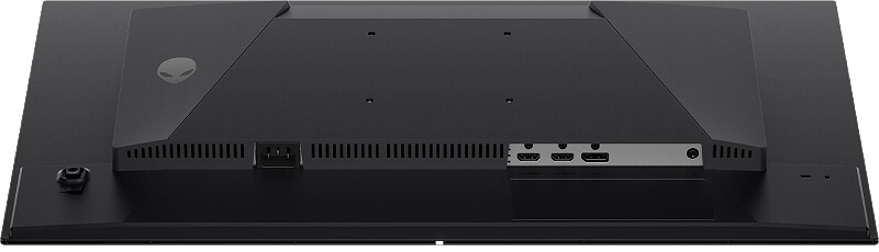 פאנל החיבורים האחורי של Dell Alienware AW2726DM עם כניסות HDMI, חיבור DisplayPort ויציאת אוזניות