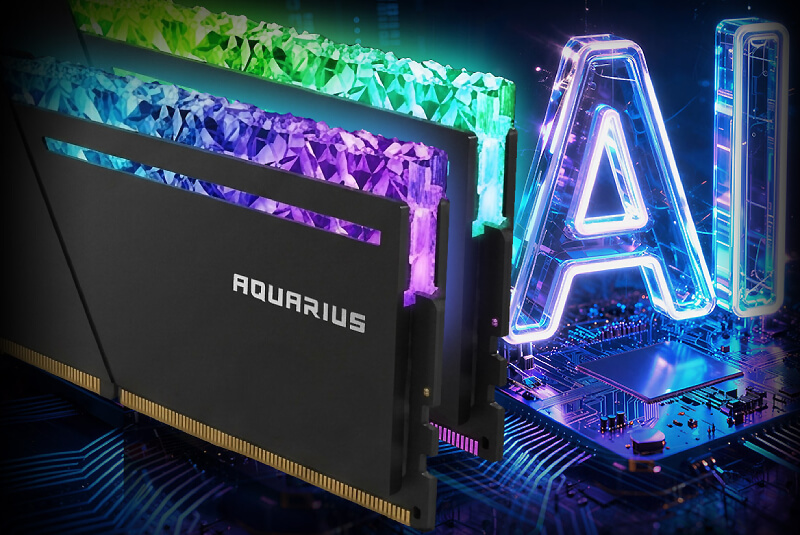 מודולי זיכרון GeIL AQUARIUS RGB Diamond בצבע שחור עם תאורת RGB צבעונית בעיצוב קריסטלי