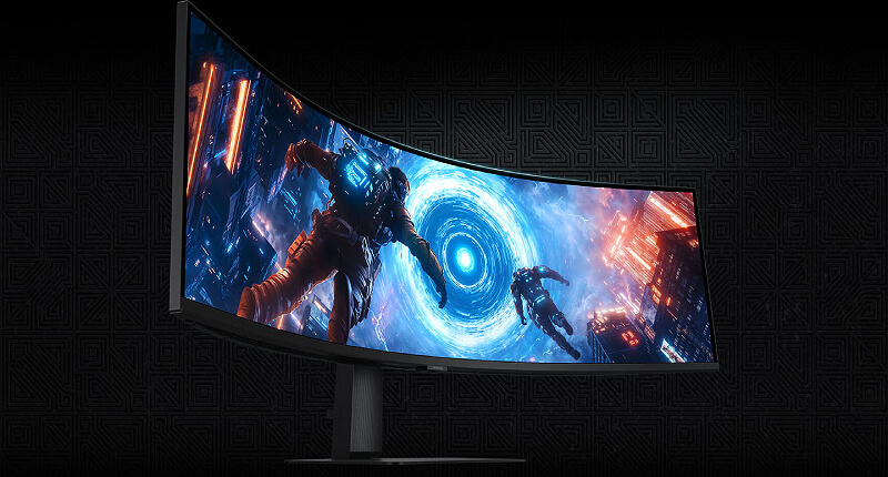 מסך הגיימינג Samsung Odyssey G9 G91F ברזולוציית Dual QHD בעמדת משחק
